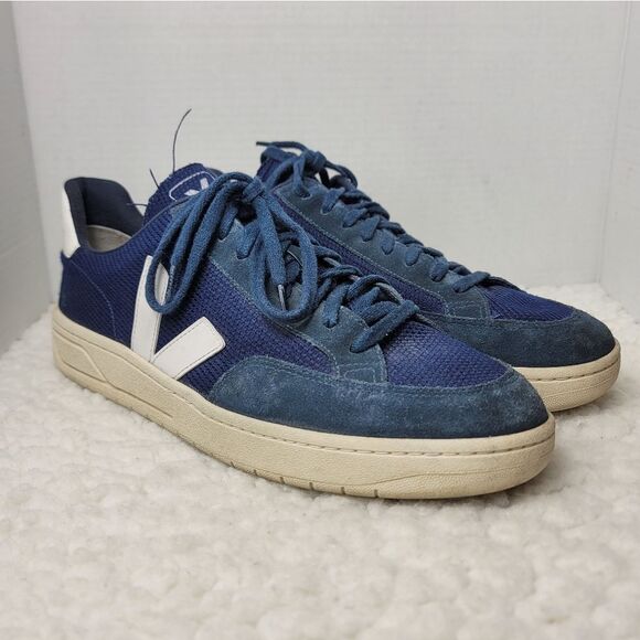 VEJA V-12 B-Mesh Sneaker Mens' Size 12.5 Navy Blue White Breathable Shoes - Picture 1 of 10